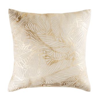 Cuscino in lino beige con motivi grafici dorati stampati 50x50 cm