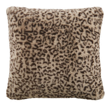 Cuscino in pelliccia ecologica nera e marrone con stampa leopardo 45x45 cm