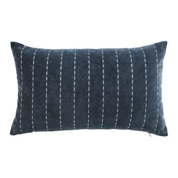 POZZETTO - Cuscino in velluto di cotone blu navy con motivi ricamati dorati 50x30 cm