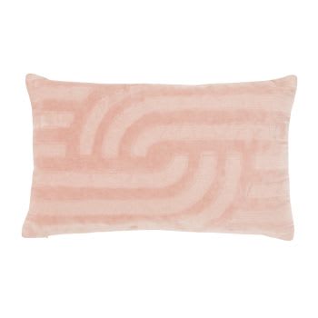 NIVICA - Cuscino in velluto di cotone intessuto jacquard beige pescato e rosa 30x50 cm