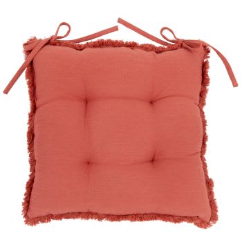 NAGAA - Cuscino per sedia in cotone color terracotta con frange 40x40 cm