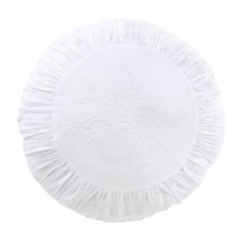 Cuscino rotondo in cotone bianco con ricami e pizzo Ø 45 cm, OEKO-TEX® STANDARD 100