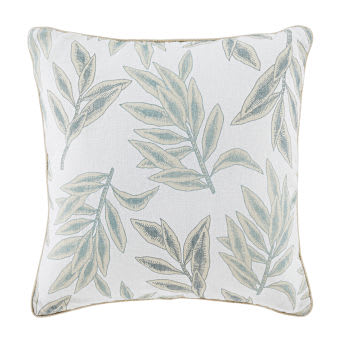 Cuscino stampato in lino écru, beige e grigio blu 45x45 cm
