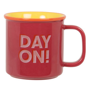 DAY - Lotto di 2 - Mug in gres rosa, giallo e arancione con scritte