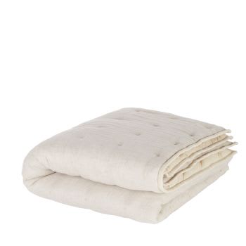 ALVILA - Decke aus geflochtener recycelter Baumwollgaze und Leinen, beige, 100x200cm