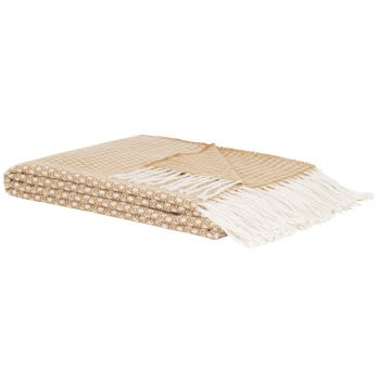 BALLY - Decke aus gewebtem, recyceltem Polyester mit Fransen, ocker, 130x170cm
