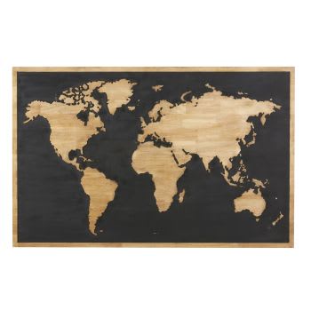 MAPOS - Déco murale carte du monde en bois de manguier bicolore 139x90