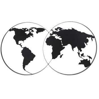CLEVELAND - Déco murale carte du monde en métal noir 143x79