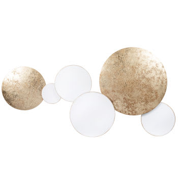 YELENA - Déco murale cercles en métal blanc et doré 68x35