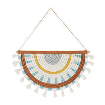 ARC - Déco murale en bois de paulownia et coton terracotta, beige et vert 45x26