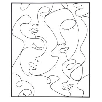 LIVIA - Déco murale visages abstraits en métal filaire noir 100x120