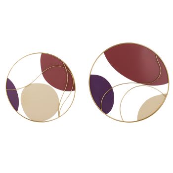 Déco murales cercles en métal doré et violet (x2) D80