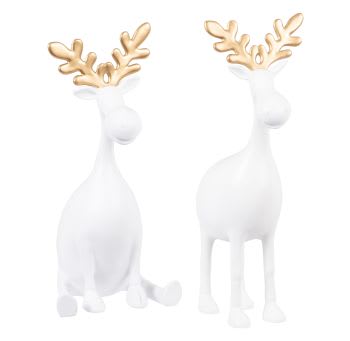 Decoração de Natal rena branca e dourada (x2) - Lote de 4