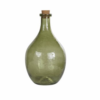 ALYA - Decoratief glazen flesje met kurken stop, groen, H48
