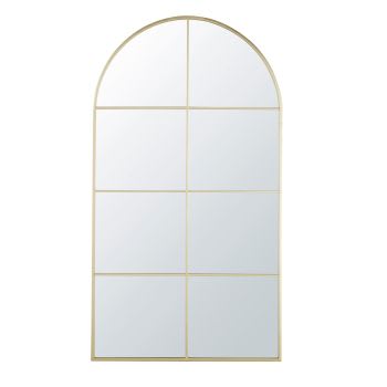 DEMEURE - Großer, bogenförmiger Fensterspiegel aus goldfarbenem Metall, 90x165cm