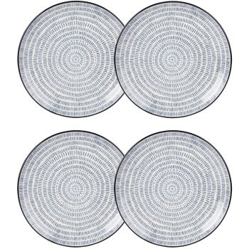 ISCHIA - Set van 4 - Dessertbord van keramiek met blauwe streepjesprint