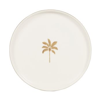 Dessertteller aus Porzellan mit Palmenmotiv, beige und gold