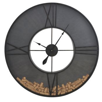 DETROIT - Orologio in vetro e metallo nero con tappo di sughero Ø 91 cm