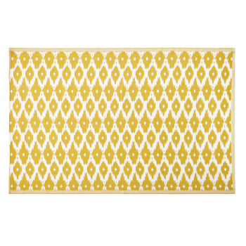 DHATU - Geel omkeerbaar tapijt van polypropyleen, wit motief 180 x 270 cm
