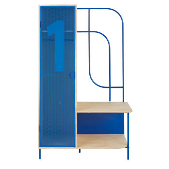 Isthme - Dielenmöbel, 1 Tür, 1 Regal, aus blauem Metall