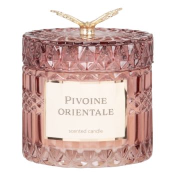 DINIA - Vela perfumada en tarro de cristal estriado rosa 165 g