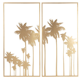 ZISA - Díptico de palmeras de metal dorado 70 x 70