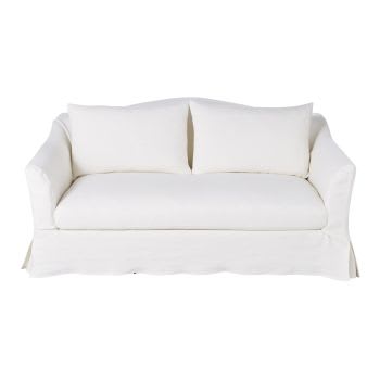Anaelle - Divano letto a 2 posti in lino superiore bianco, materasso 10 cm