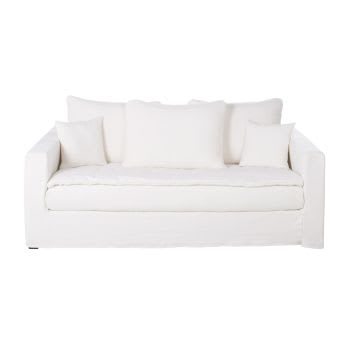 Celestin - Divano letto a 3/4 posti in lino superiore bianco, materasso 6 cm