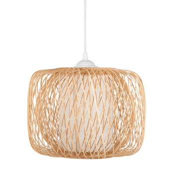 Doblia - Trommelvormige hanglamp van bamboe en witte stof