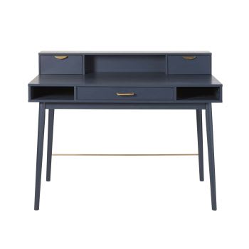 Penelope - Donkerblauwe vintage bureau met 3 lades
