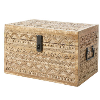 LAKOTA - Doos van gegraveerd mangohout met grafische motieven
