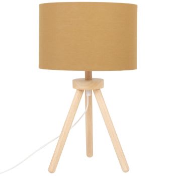 SOLLIES - Dreibein-Lampe aus Kautschukholz mit braunem Lampenschirm