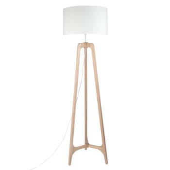 Makoda - Dreifuß-Stehlampe aus Eichenholz mit weißem Lampenschirm H165