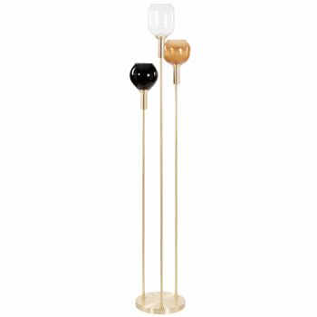 Firenze - Dreiteilige Stehlampe aus goldfarbenem Metall und Lampenschirm aus gefärbtem Glas, H146cm