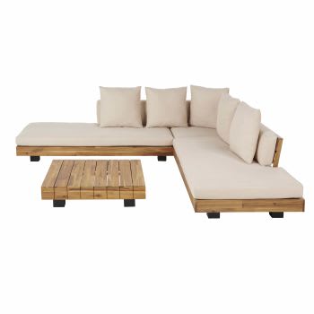 Porto Rico - Eck-Gartensofa und Tisch aus Akazienholz mit Kissen aus recyceltem Polyester