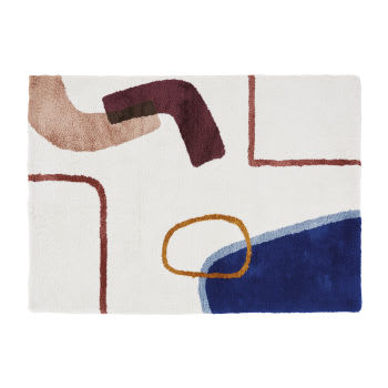 TIMZILITE - Ecru getuft tapijt met meerkleurige motieven 140 x 200 cm