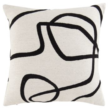 NIEL - Ecru jacquard geweven kussenhoes met zwarte motieven 40 x 40 cm