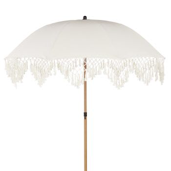 MANILA - Ecru polykatoenen paraplu met franjes