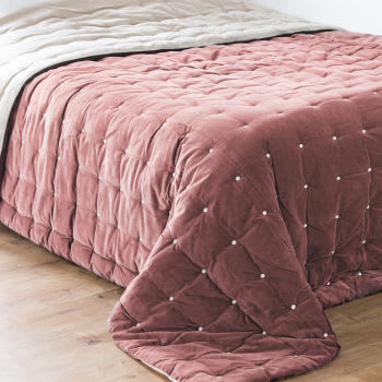Edredão reversível em veludo e algodão rosa-velho 240x260