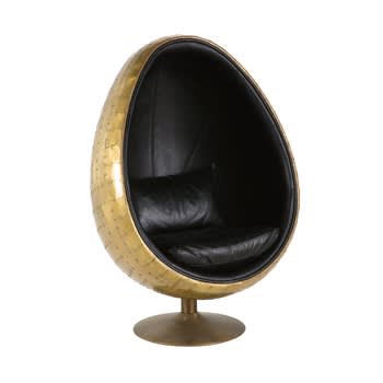 Coquille - Eiförmiger Sessel im Industriestil, schwarzer Lederbezug