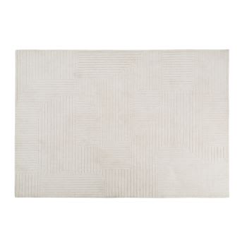 ELIAS - Alfombra de lana grabada y afelpada blanca 160 x 230