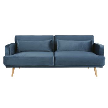 Elvis - 3-Sitzer-Sofa Clic-Clac mit dunkelblauem Samtbezug