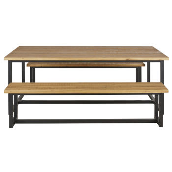 Nolan - Ensemble table de jardin et bancs en bois d'acacia massif de jardin