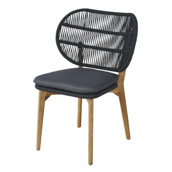 Enza Business - Chaise de jardin professionnelle en bois d'acacia et corde tressée grise avec coussin gris antracite
