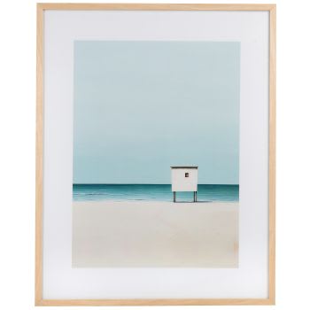 ESCALE - Tableau vitré imprimé bord de mer bleu, beige et blanc 56x71