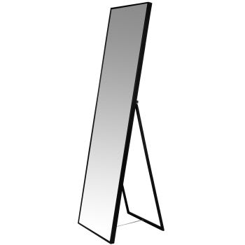 Espejo de pie cuerpo entero Chamois con 2 estantes metal MDF 150 x 44 x 60  cm - Negro y Efecto roble [EN.CASA]