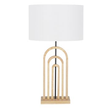 ESPI - Lampe aus Eichenholz mit Lampenschirm aus beigefarbenem Leinen
