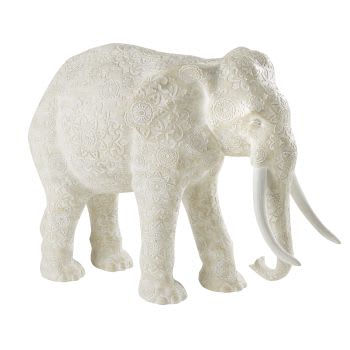 NATEO - Estatua de elefante beige con efecto envejecido y mandala Alt.48