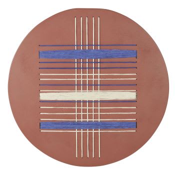 FARES - Ronde wanddecoratie van metaal en touw, terracotta, ecru en blauw, D99