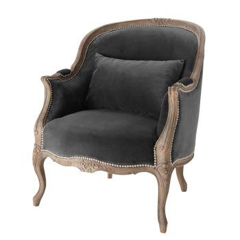 Montpensier - Fauteuil bergère en velours gris anthracite